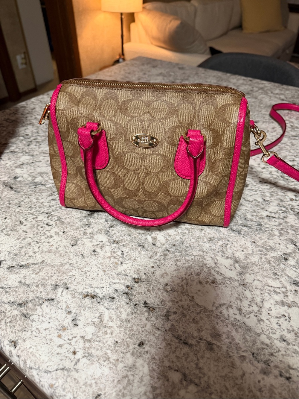 Coach Signature Mini Bennett Satchel with Pink Trim
